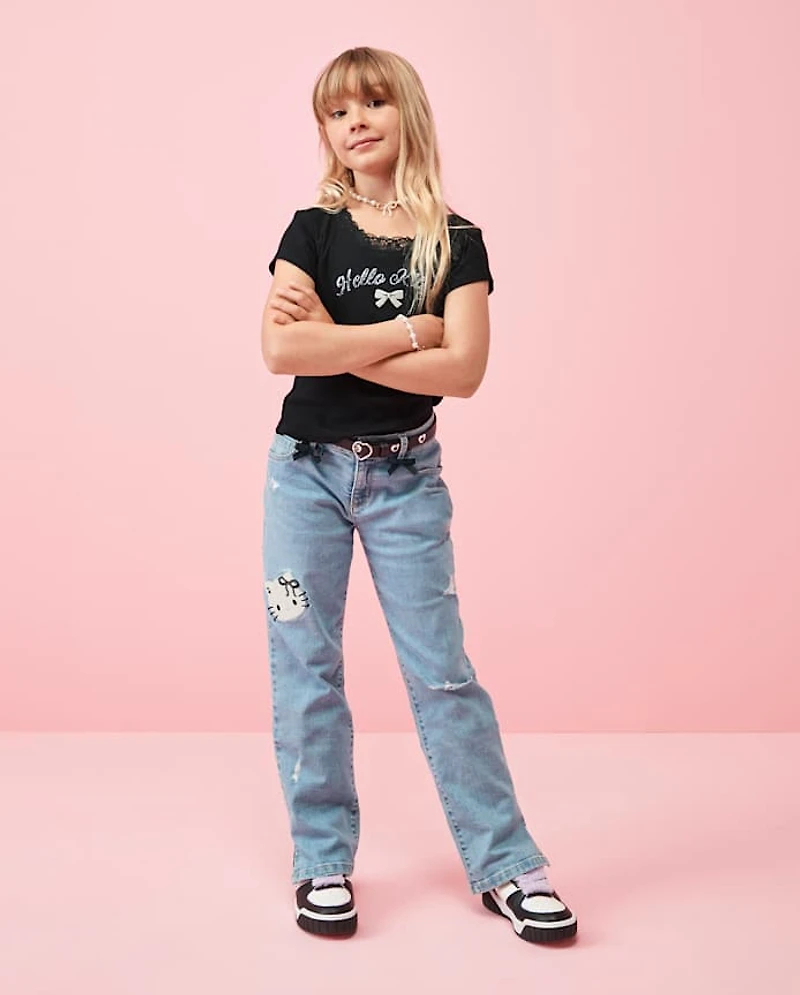 Girls Hello Kitty® Ripped 90s Straight Jeans