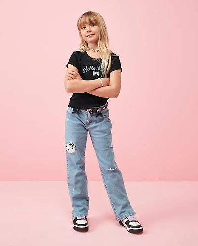 Girls Hello Kitty® Ripped 90s Straight Jeans