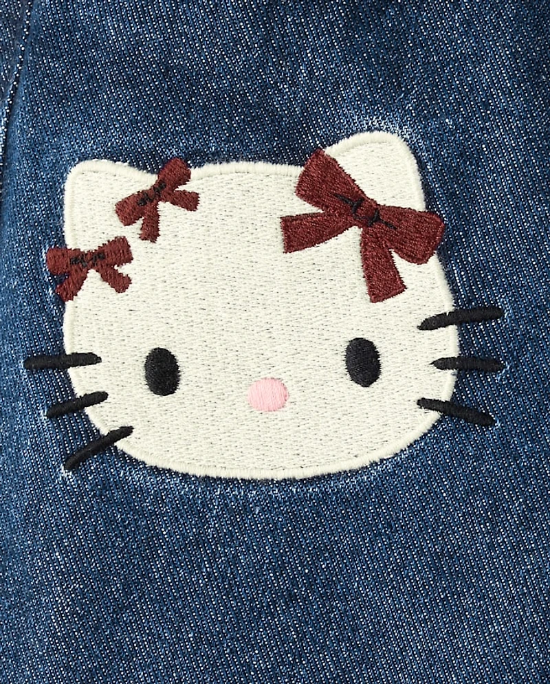 Girls Hello Kitty® Embroidered Roll Cuff Wide Leg Jeans
