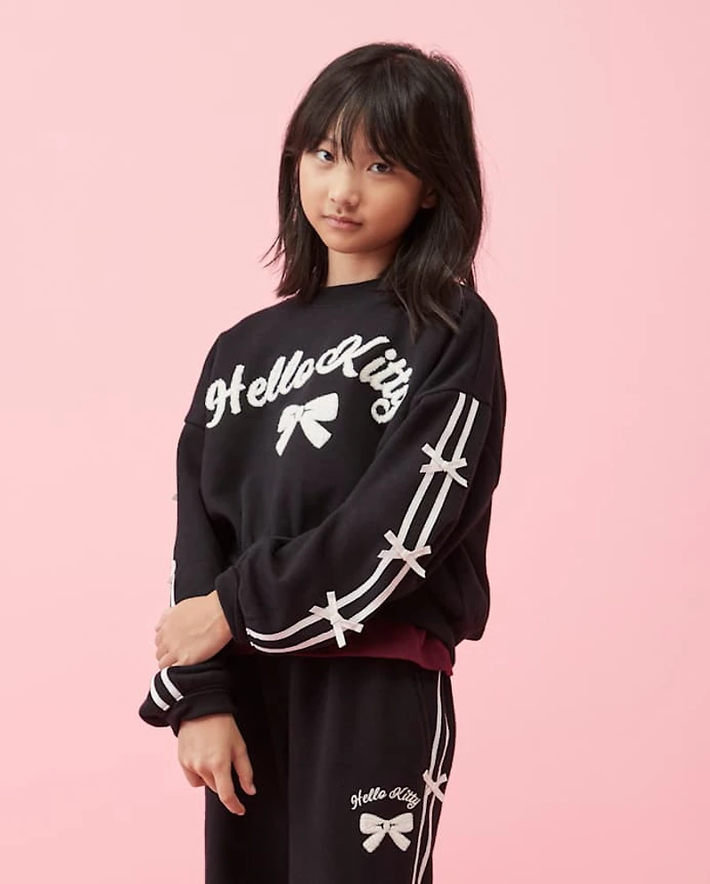 Girls Hello Kitty® Embroidered Bow Premium Fleece Sweatshirt