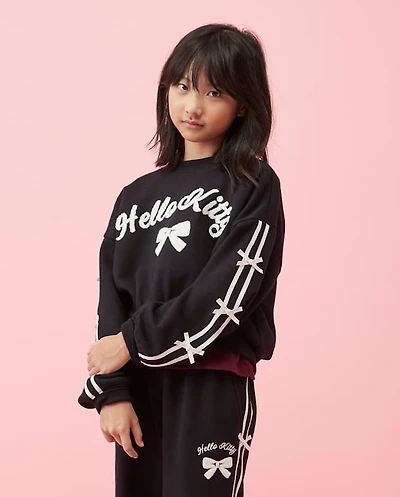 Girls Hello Kitty® Embroidered Bow Premium Fleece Sweatshirt