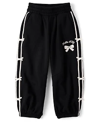 Girls Hello Kitty® Side Stripe Bow Premium Fleece Jogger Pants