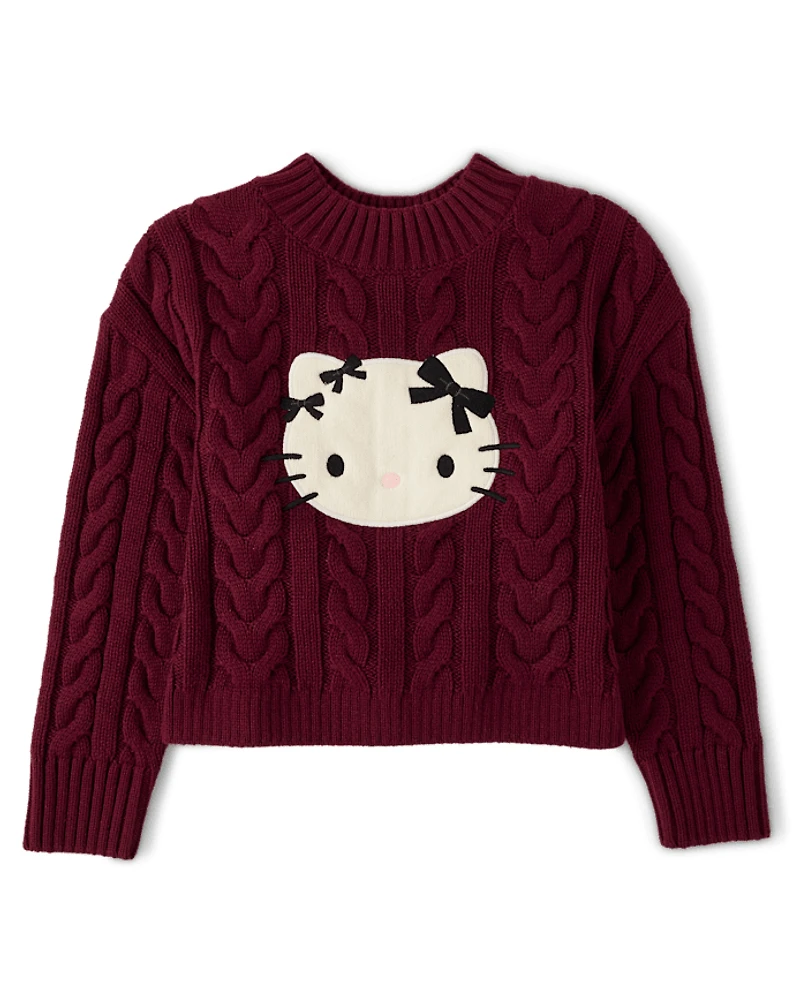 Girls Hello Kitty® Applique Cable Knit Sweater