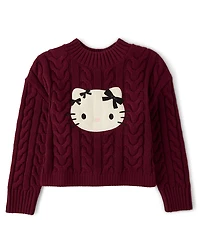 Girls Hello Kitty® Applique Cable Knit Sweater