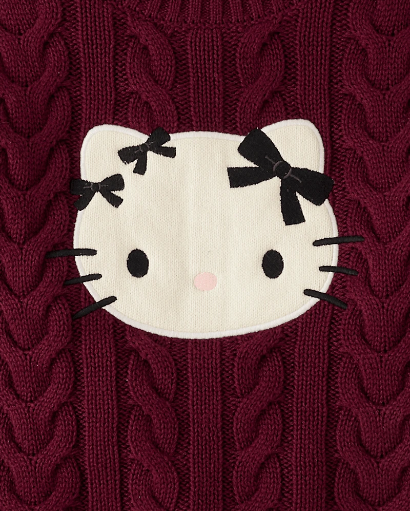 Girls Hello Kitty® Applique Cable Knit Sweater