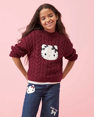 Girls Hello Kitty® Applique Cable Knit Sweater
