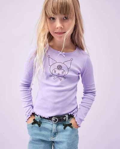 Girls Kuromi™ Rhinestone Ribbed Baby Tee