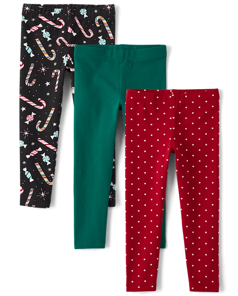 Toddler Girls Candy Cane Leggings 3-Pack