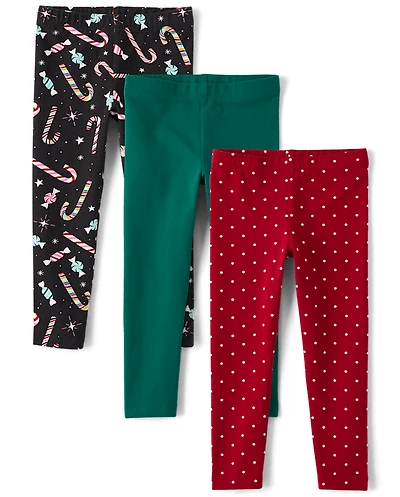 Toddler Girls Candy Cane Leggings 3-Pack