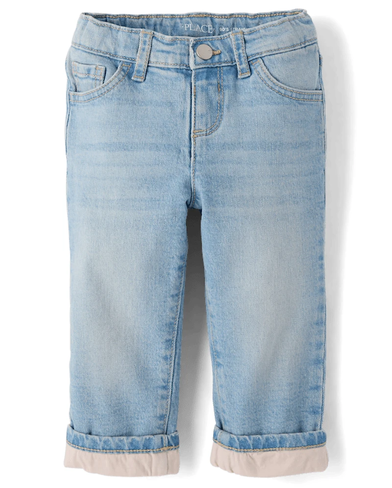 Toddler Girls Lined Roll Cuff 90s Straight Jeans