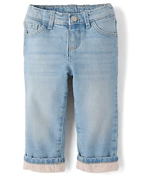 Toddler Girls Lined Roll Cuff 90s Straight Jeans