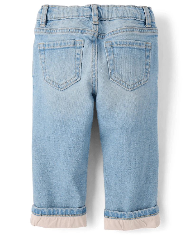 Toddler Girls Lined Roll Cuff 90s Straight Jeans