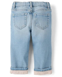 Toddler Girls Lined Roll Cuff 90s Straight Jeans