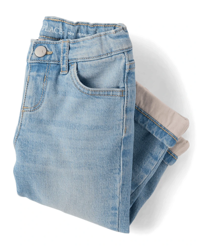 Toddler Girls Lined Roll Cuff 90s Straight Jeans