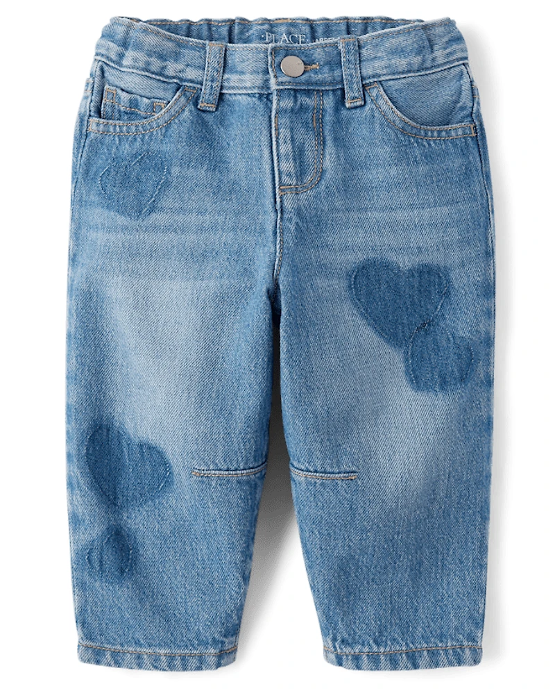 Toddler Girls Heart Patch Baggy Barrel Jeans
