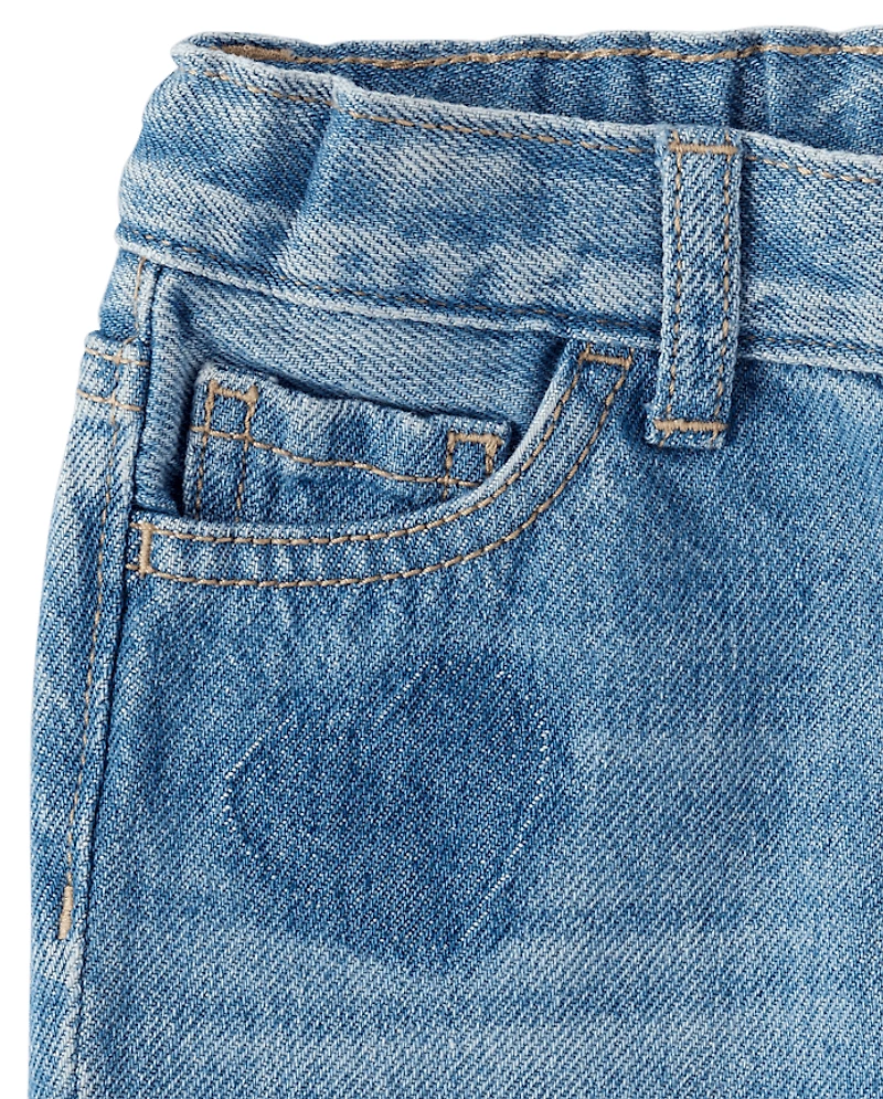 Toddler Girls Heart Patch Baggy Barrel Jeans