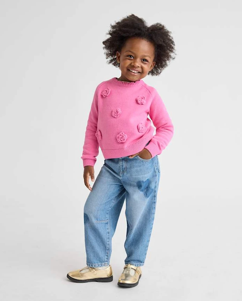 Toddler Girls Heart Patch Baggy Barrel Jeans
