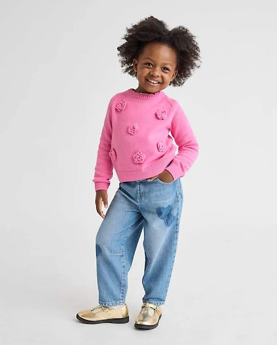 Toddler Girls Heart Patch Baggy Barrel Jeans