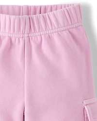 Toddler Garment Dyed Premium Fleece Wide Leg Cargo Lounge Pants