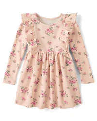 Baby And Toddler Girls Floral Plush Winter Waffle Thermal Babydoll Dress
