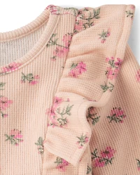 Baby And Toddler Girls Floral Plush Winter Waffle Thermal Babydoll Dress