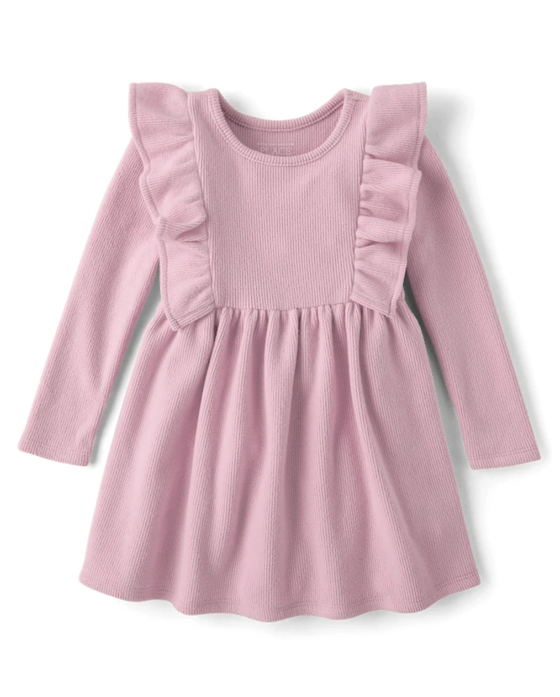 Baby And Toddler Girls Plush Winter Waffle Thermal Babydoll Dress