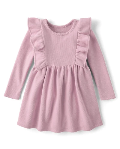 Baby And Toddler Girls Plush Winter Waffle Thermal Babydoll Dress