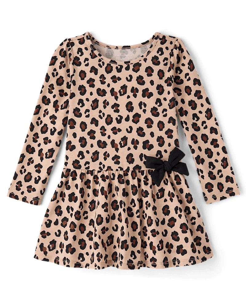 Baby And Toddler Girls Leopard Bow Drop Waist Dress