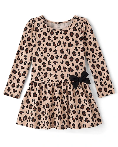 Baby And Toddler Girls Leopard Bow Drop Waist Dress