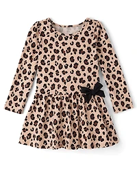 Baby And Toddler Girls Leopard Bow Drop Waist Dress