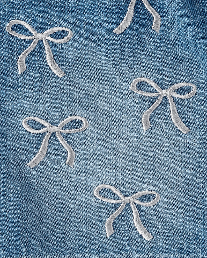 Toddler Girls Rhinestone Bow Denim Skirt
