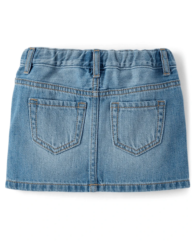 Toddler Girls Rhinestone Bow Denim Skirt