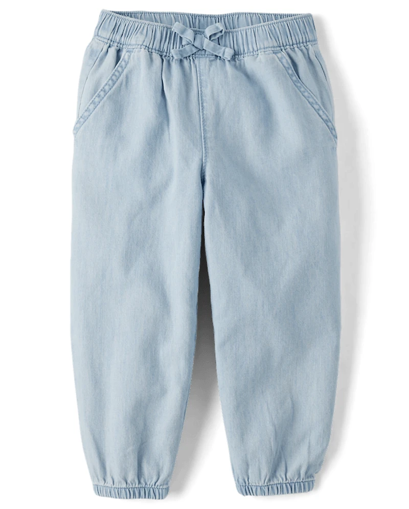 Baby And Toddler Girls Chambray Baggy Pull On Jogger Pants