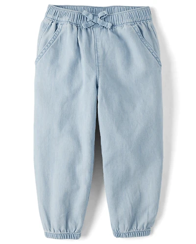 Baby And Toddler Girls Chambray Baggy Pull On Jogger Pants