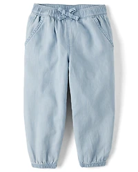 Baby And Toddler Girls Chambray Baggy Pull On Jogger Pants