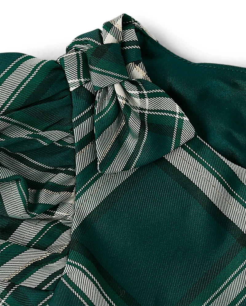 Toddler Girls Matching Family Plaid Satin Fit And Flare Dress