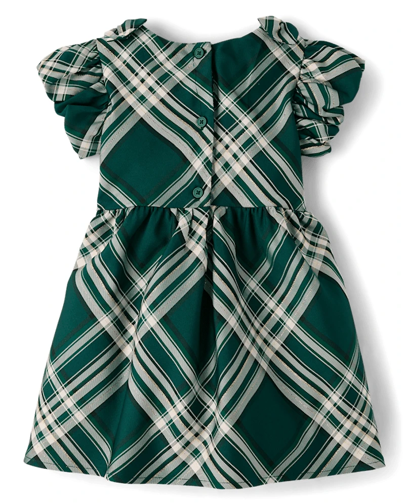 Toddler Girls Matching Family Plaid Satin Fit And Flare Dress