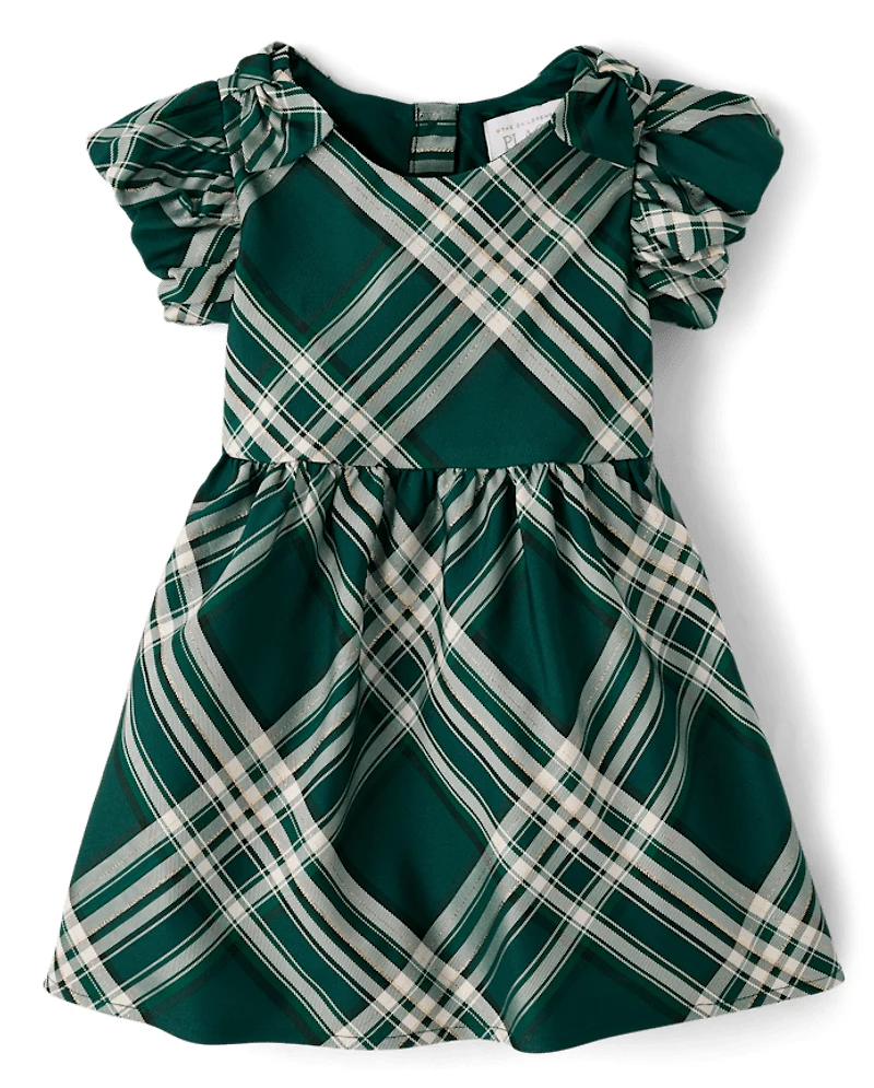 Toddler Girls Matching Family Plaid Satin Fit And Flare Dress