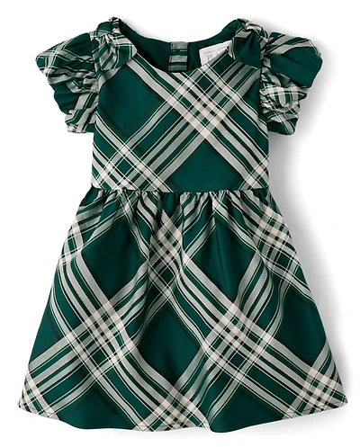 Toddler Girls Matching Family Plaid Satin Fit And Flare Dress