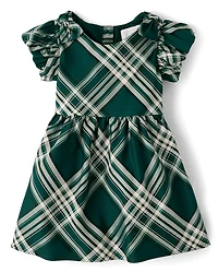 Toddler Girls Matching Family Plaid Satin Fit And Flare Dress