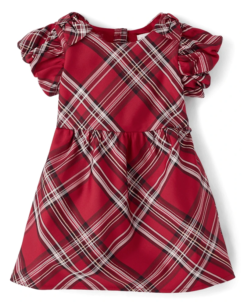Toddler Girls Matching Family Plaid Satin Fit And Flare Dress