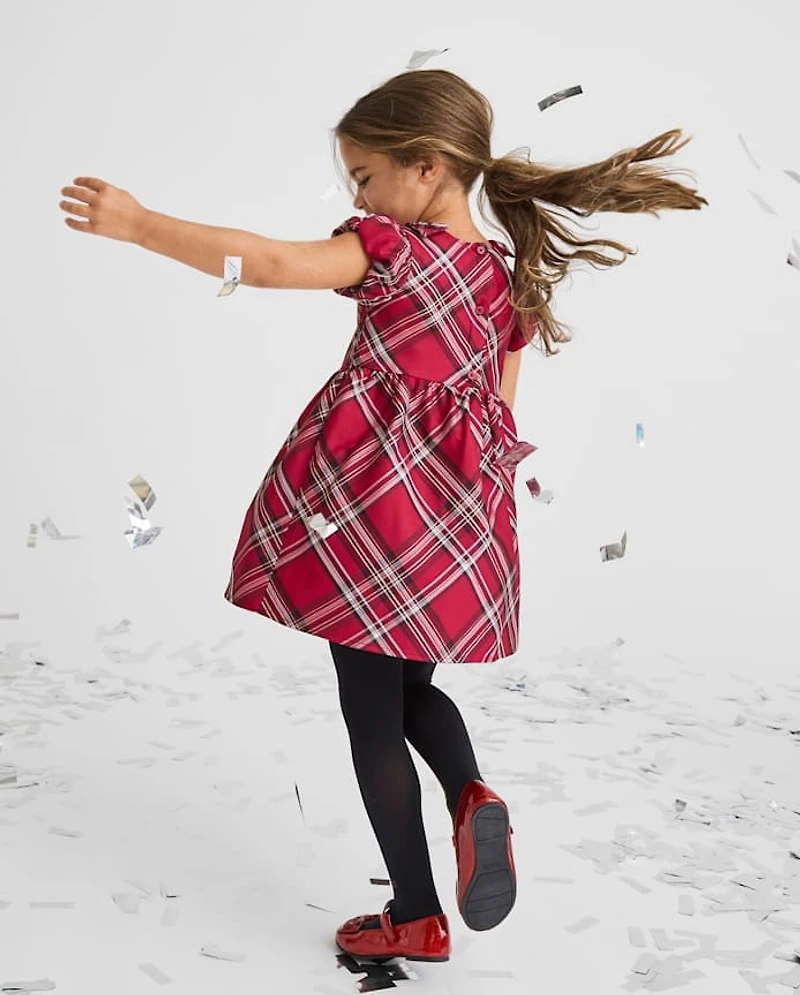 Toddler Girls Matching Family Plaid Satin Fit And Flare Dress