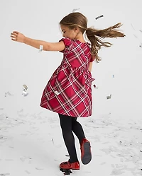 Toddler Girls Matching Family Plaid Satin Fit And Flare Dress