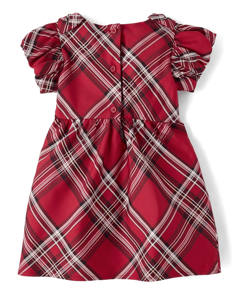 Toddler Girls Matching Family Plaid Satin Fit And Flare Dress