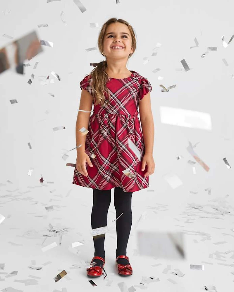 Toddler Girls Matching Family Plaid Satin Fit And Flare Dress