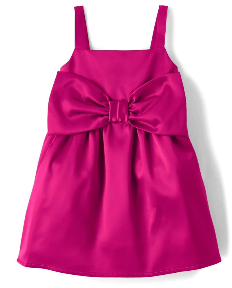 Baby And Toddler Girls Oversized Bow Satin Fit Flare Dress