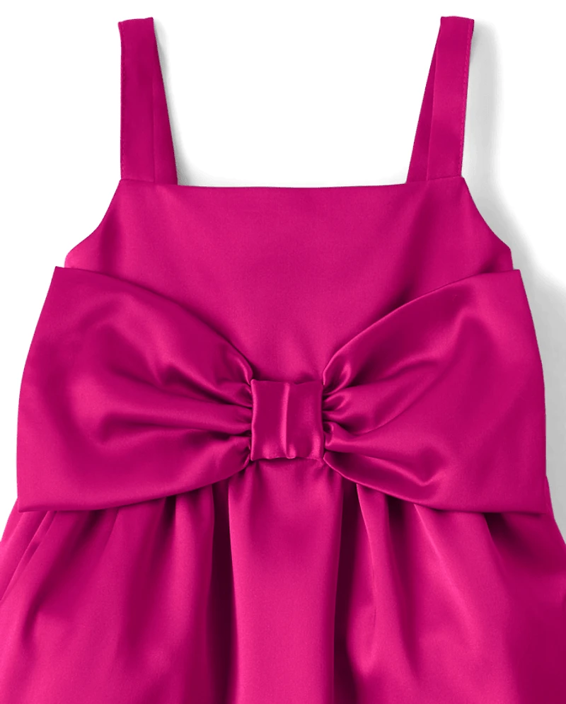 Baby And Toddler Girls Oversized Bow Satin Fit Flare Dress