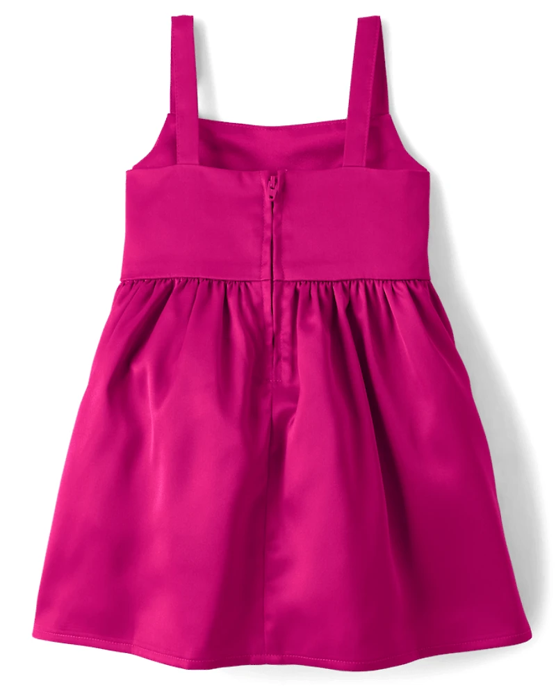 Baby And Toddler Girls Oversized Bow Satin Fit Flare Dress