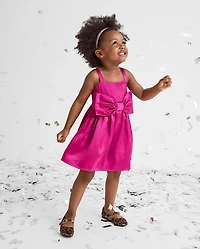 Baby And Toddler Girls Oversized Bow Satin Fit Flare Dress