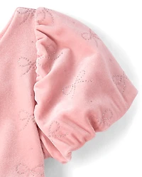 Robe à bulles en velours avec nœud pailleté pour bébé et petite fille